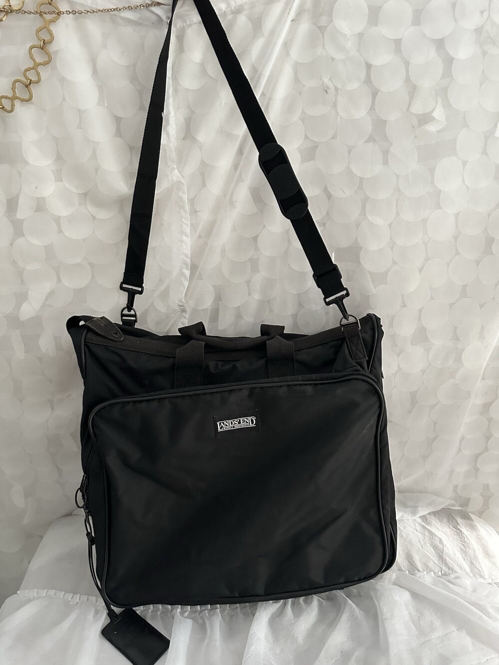 VTG Lands' End Carry On Luggage Black NYLON Garment Bag folding With Strap USA
